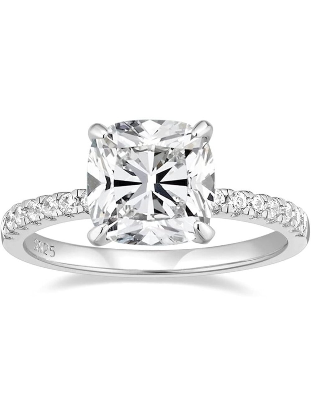 925 Sterling Silver Cushion Cut Engagement Ring for Women, Sizes 3-11
